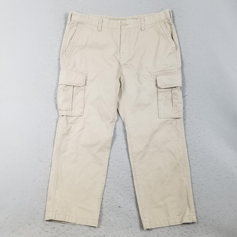 Sonoma Life + Style‎ Cargo Pants Mens 38x29 Beige 100% Cotton Casual Pockets